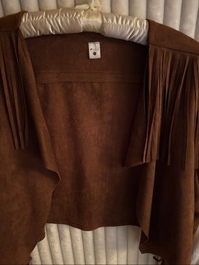 Fringed Brown Suede-Style Women's Jacket